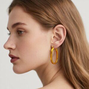 Classic Statement Oval Gold Hoops - Milan